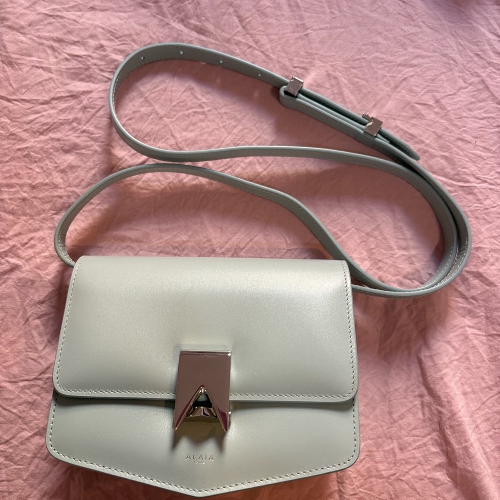 Alaia Mint Green Crossbody Bag with Adjustable Strap and Flap Closure